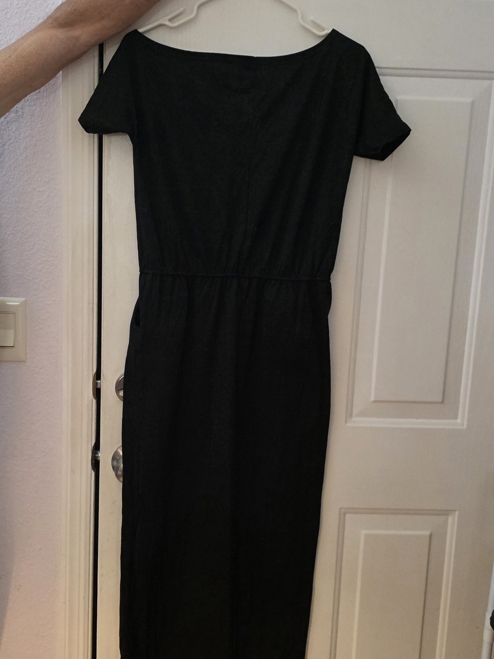 Classic Small  Black Long Maxi  Dress with Short Sleeves